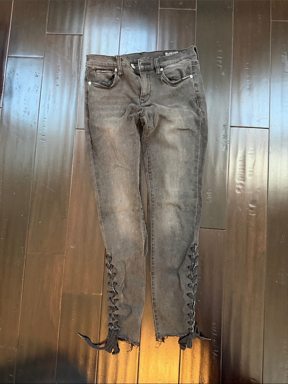 Blank NYC Washed Black Lace-Up Ankle Skinny Jeans
